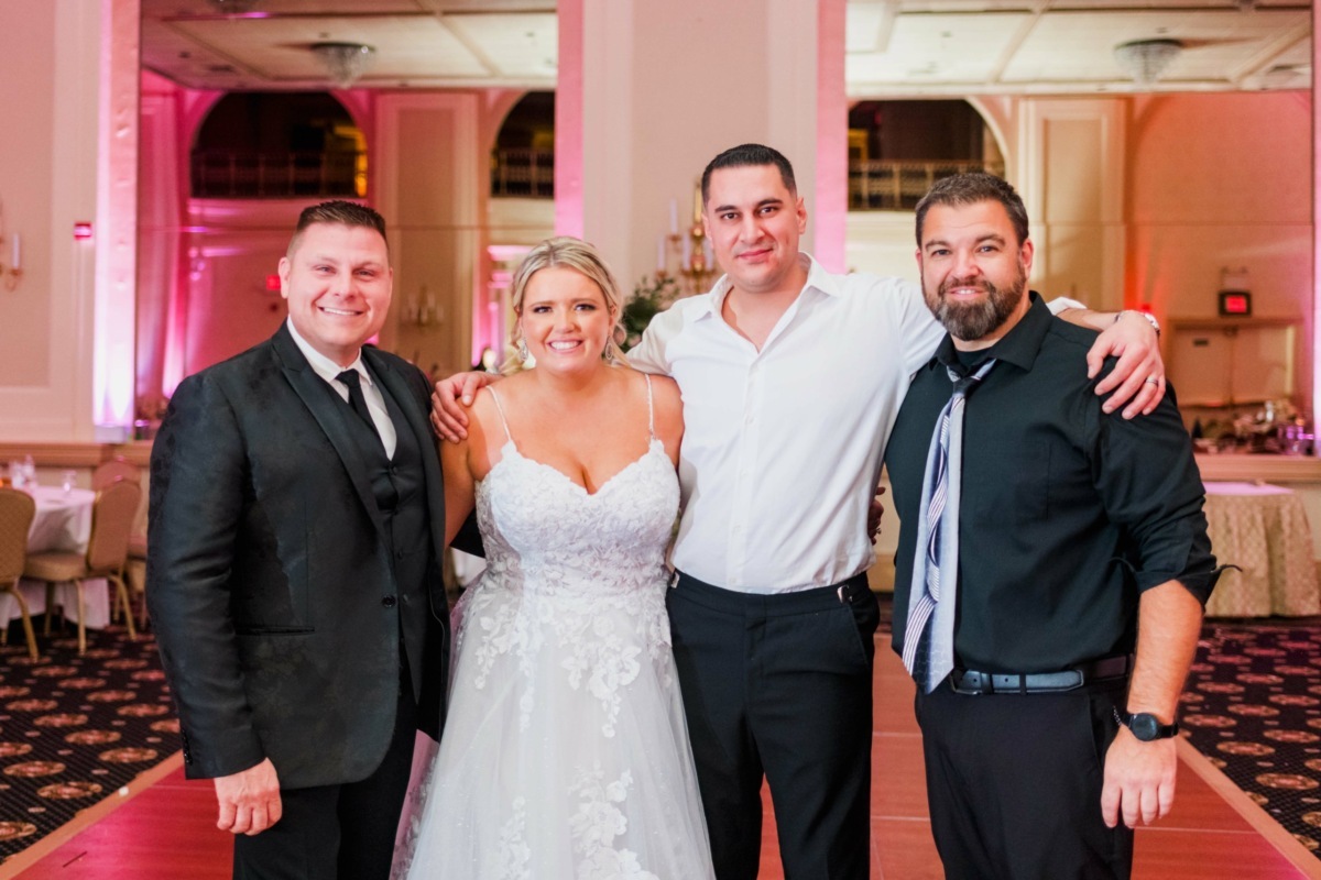 The bride and groom with Rockin Ramaley at hotel bethlehem